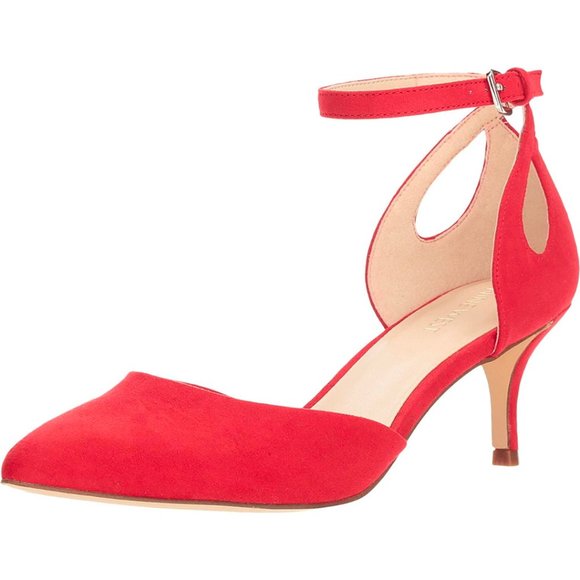 Nine West Shoes - NINE WEST red faux suede ankle strap kitten heel madinluv